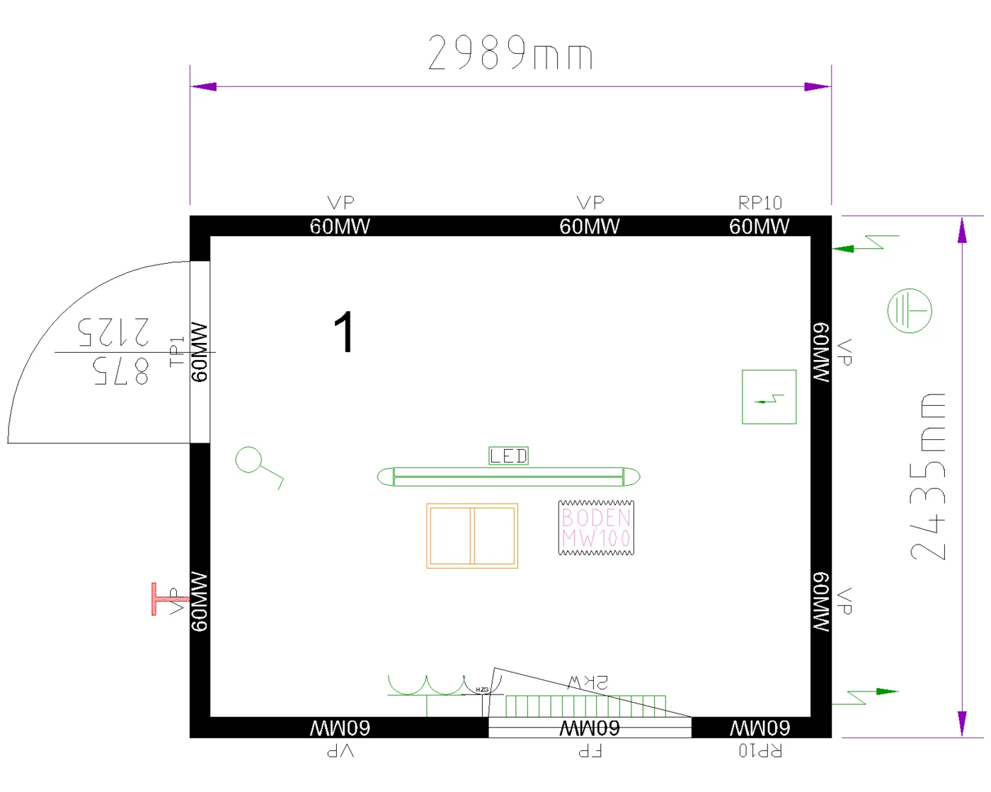 Grundriss Raummodul 10 ft mit 950 mm Staplertaschen