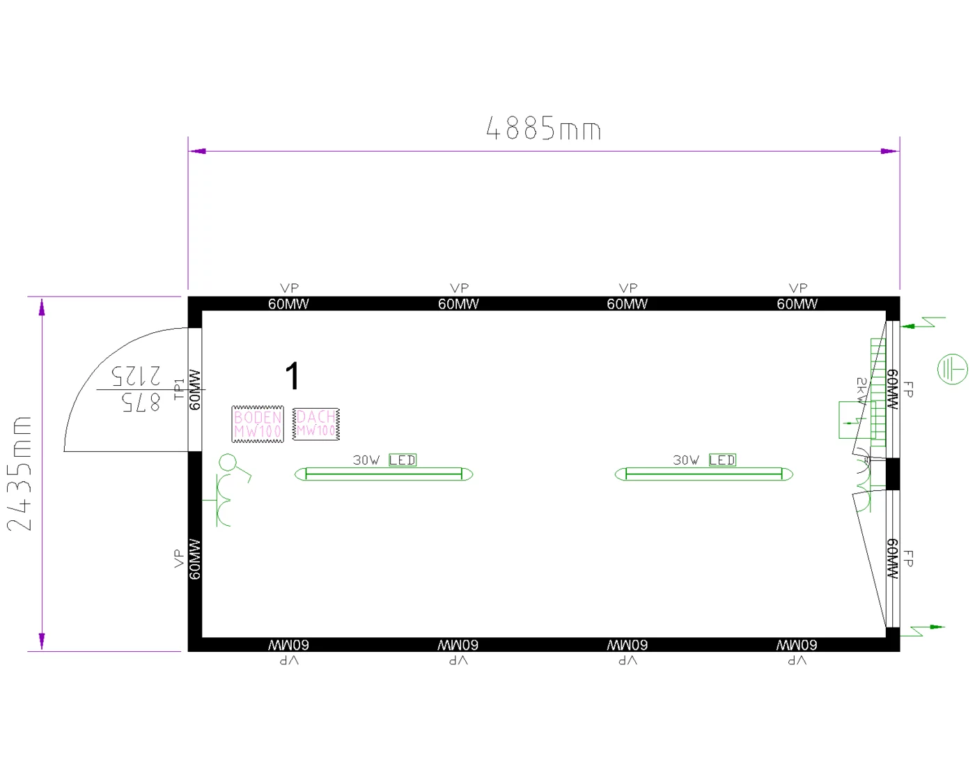 Grundriss Raummodul 16 ft