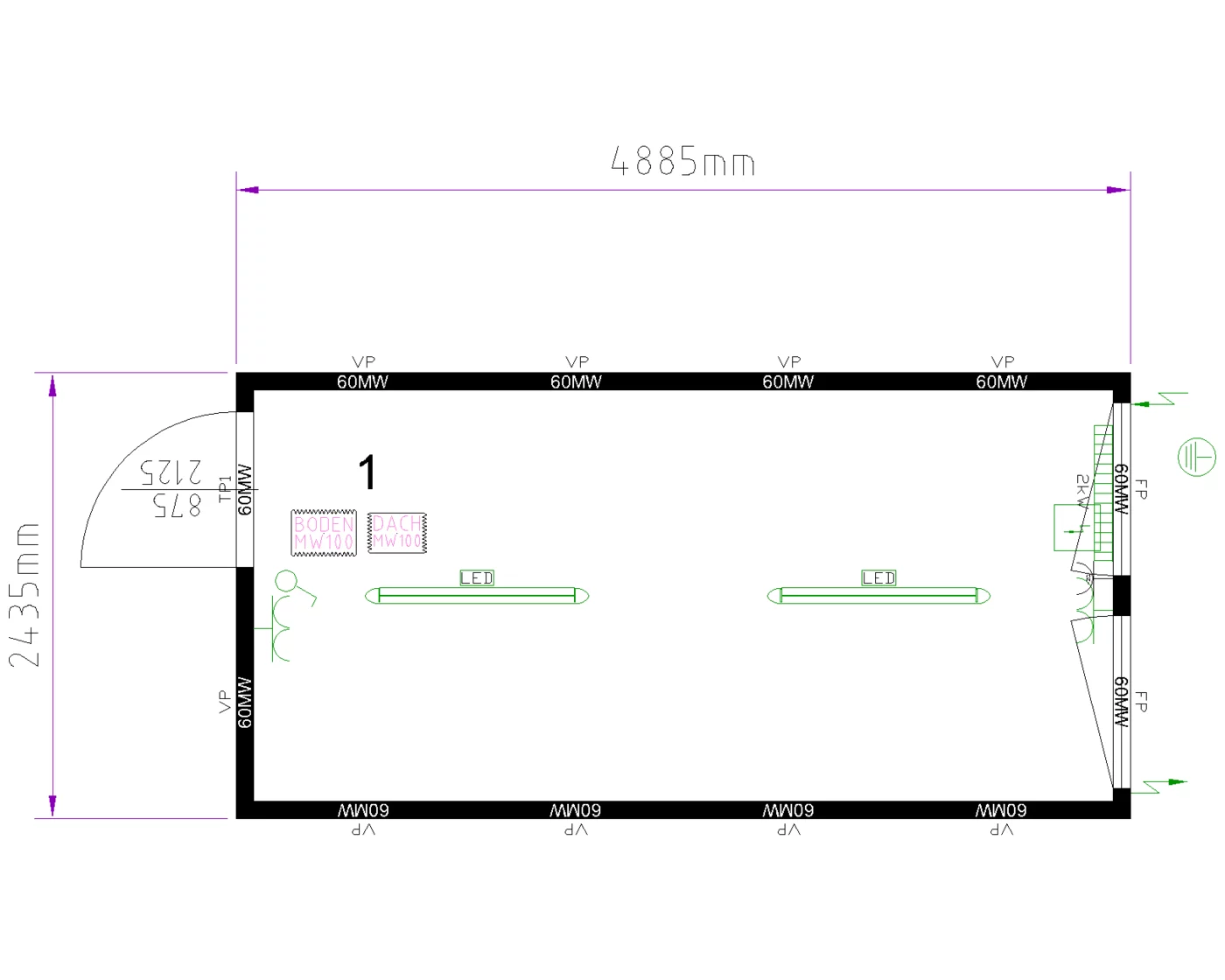 Grundriss Raummodul 16 ft