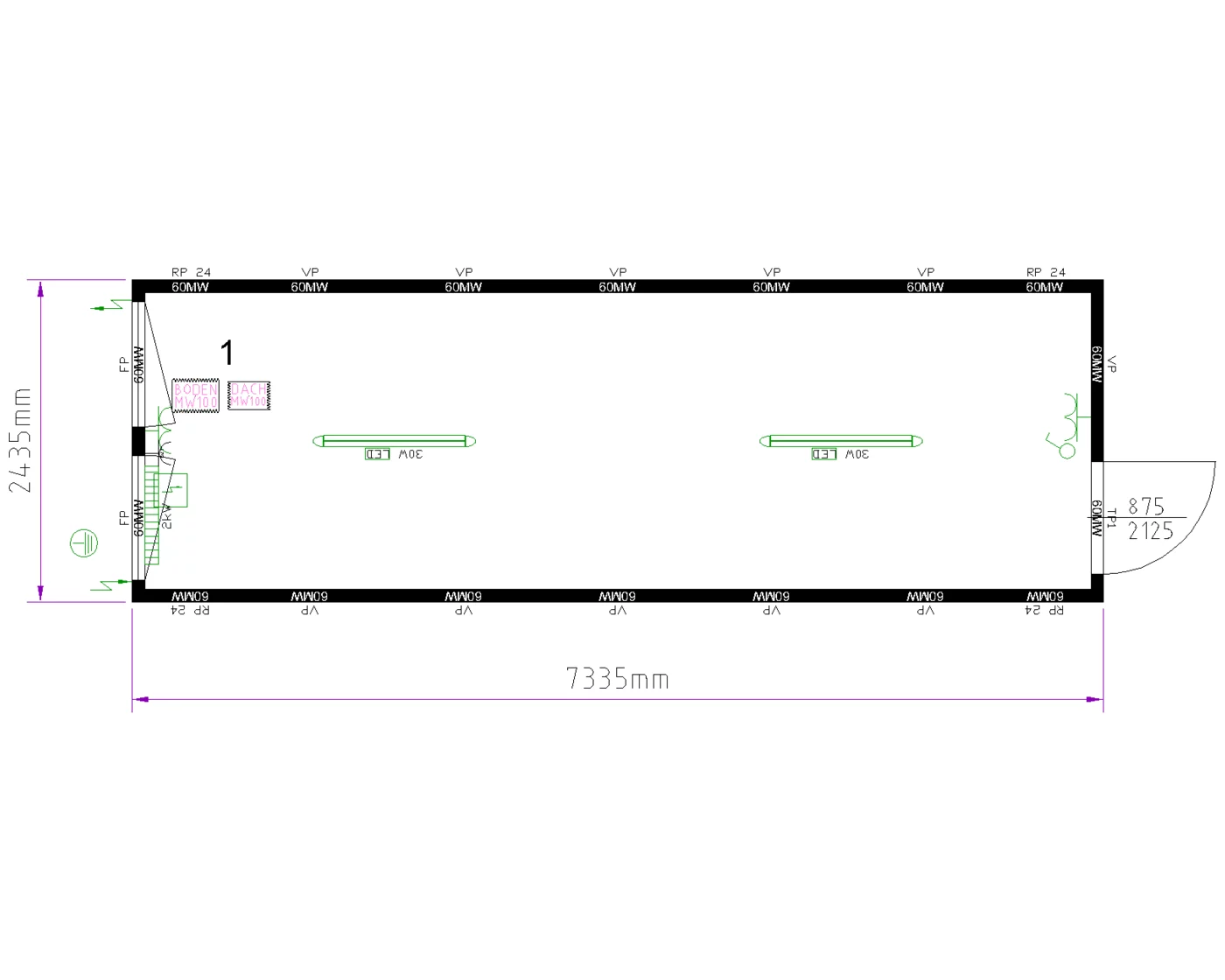 Grundriss Raummodul 24 ft