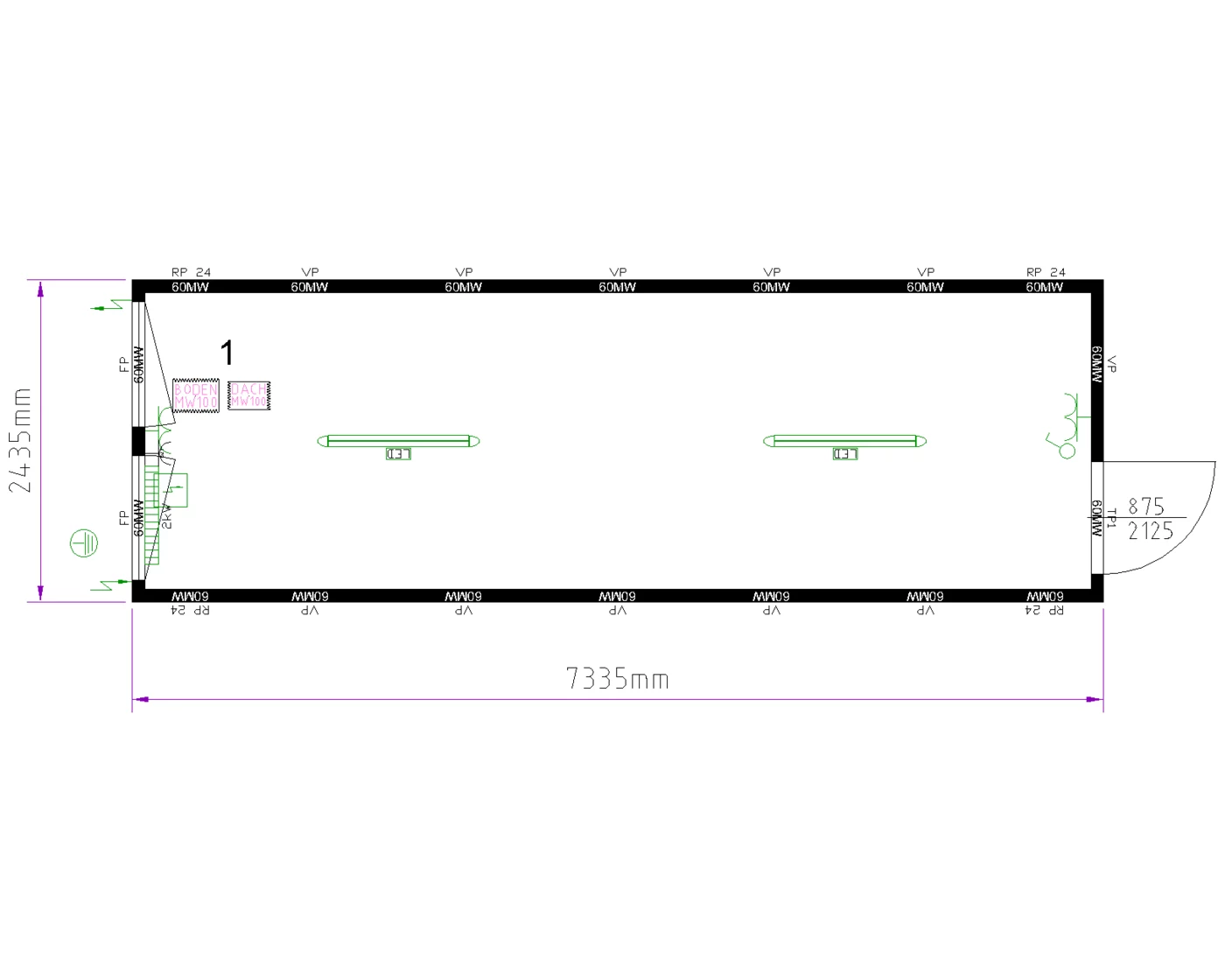 Grundriss Raummodul 24 ft