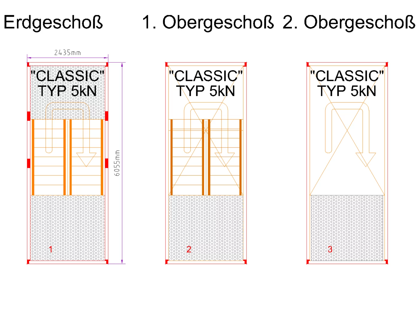 Grundriss Außentreppen-Set 3 × 20 ft (CLASSIC)