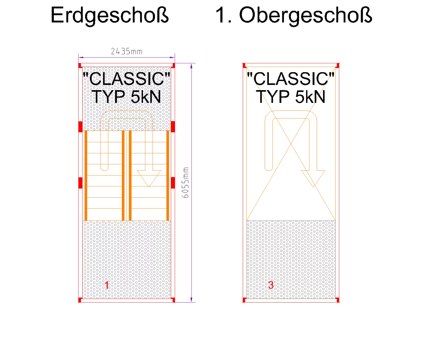 Grundriss Außentreppen-Set 2 × 20 ft (CLASSIC)