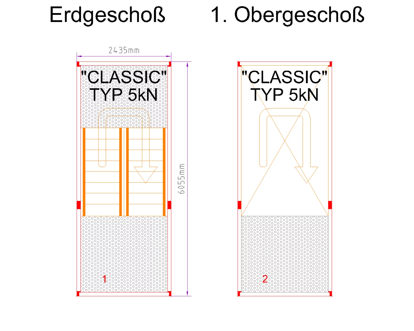 Grundriss Außentreppen-Set 2 × 20 ft (CLASSIC)