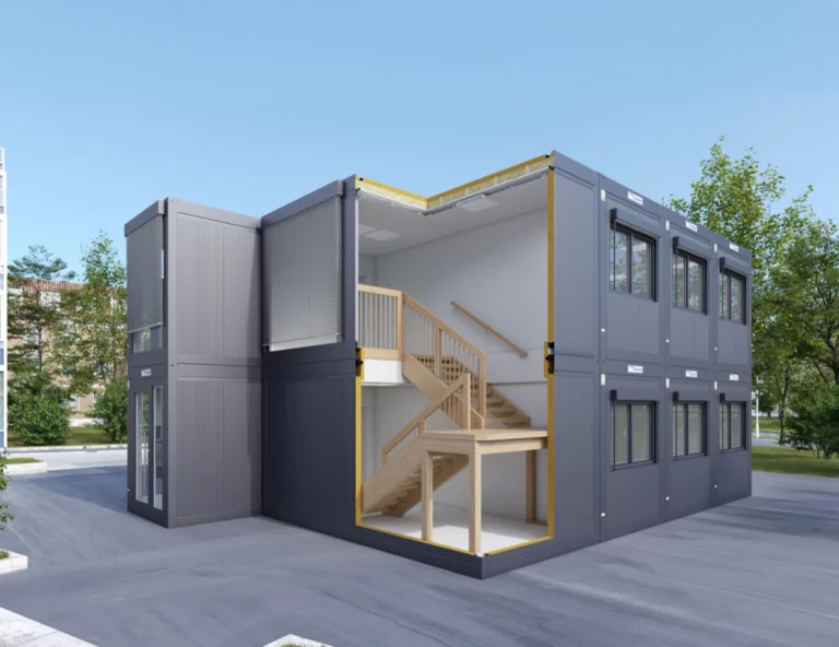 Schnitt durch einen Innentreppencontainer über zwei Geschosse